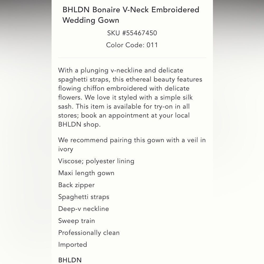 BHLDN Bonaire V-Neck Embroidered
Wedding Gown/ size 0 - Picture 14 of 16